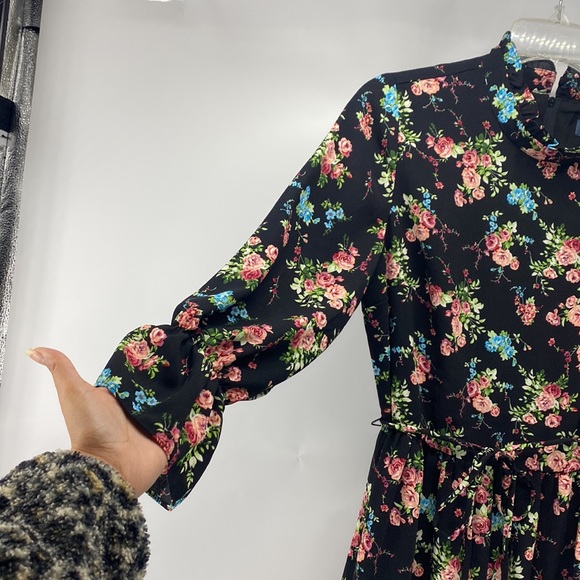 Modcloth Floral Midi Dress - Black and Pink - Picture 3 of 6